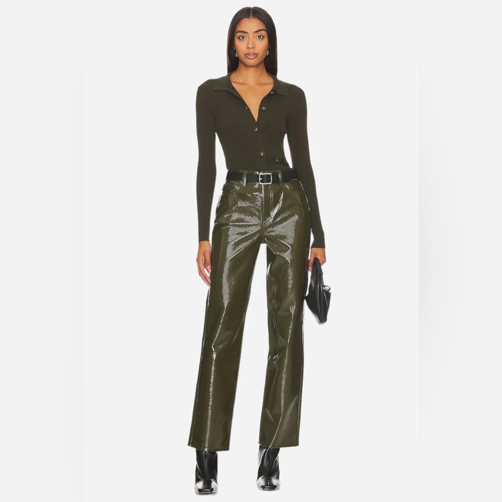 Pistola Cassie Super High Rise Straight in Olive Vinyl Green NWT Revolve